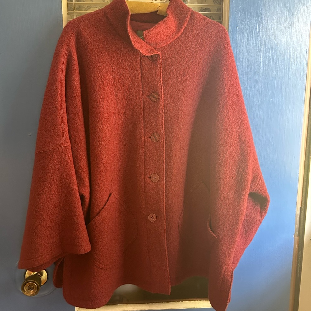 J Jill Wool Oversized Drop Shoulder Heavy Coat sz L Mulberry